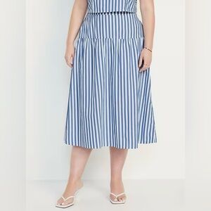 Old Navy NWT Dropped-Waist Midi Skirt Blue White Stripe Lightweight Size 2XL